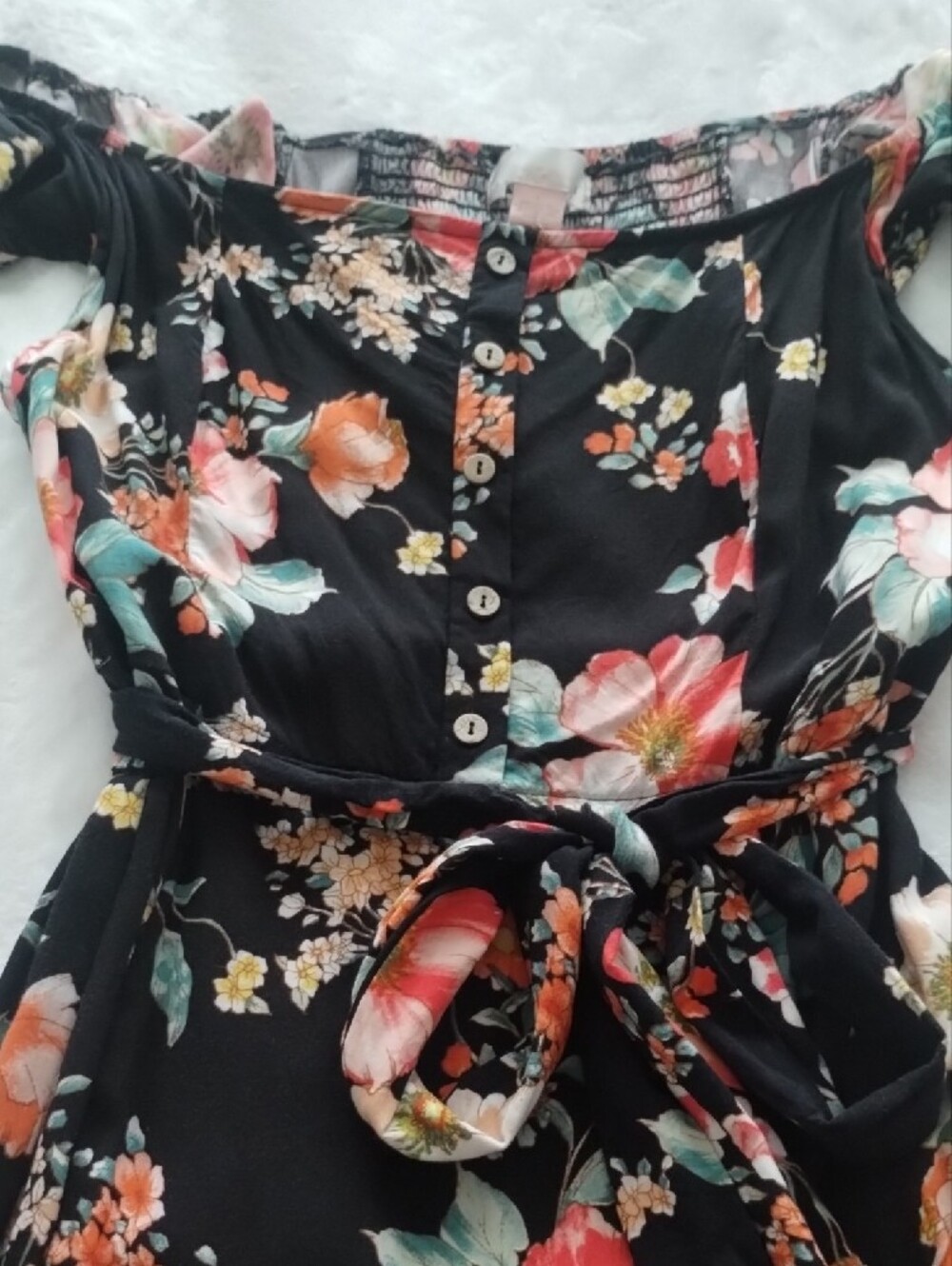 Band of Gypsies Off-Shoulder Maxi with Thigh Slit Black Floral - Picture 3 of 14